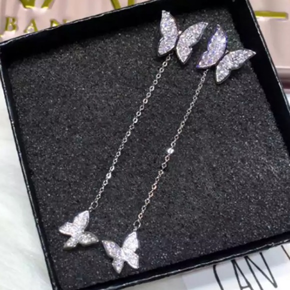 Sterling silver crystal butterfly dangle earrings - Picture 2 of 7